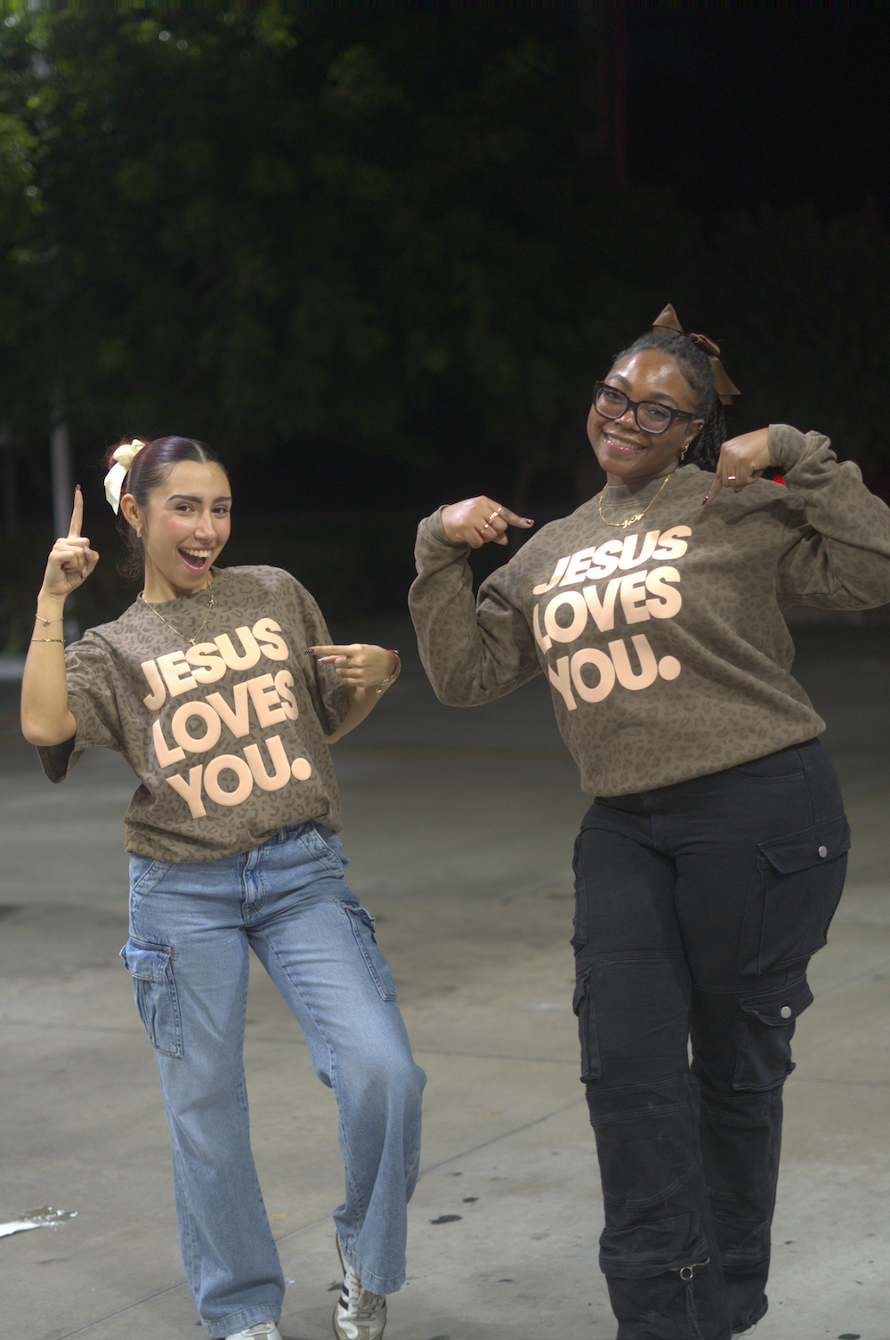 Vintage Leopard Print “Jesus Loves You” Oversized Tee
