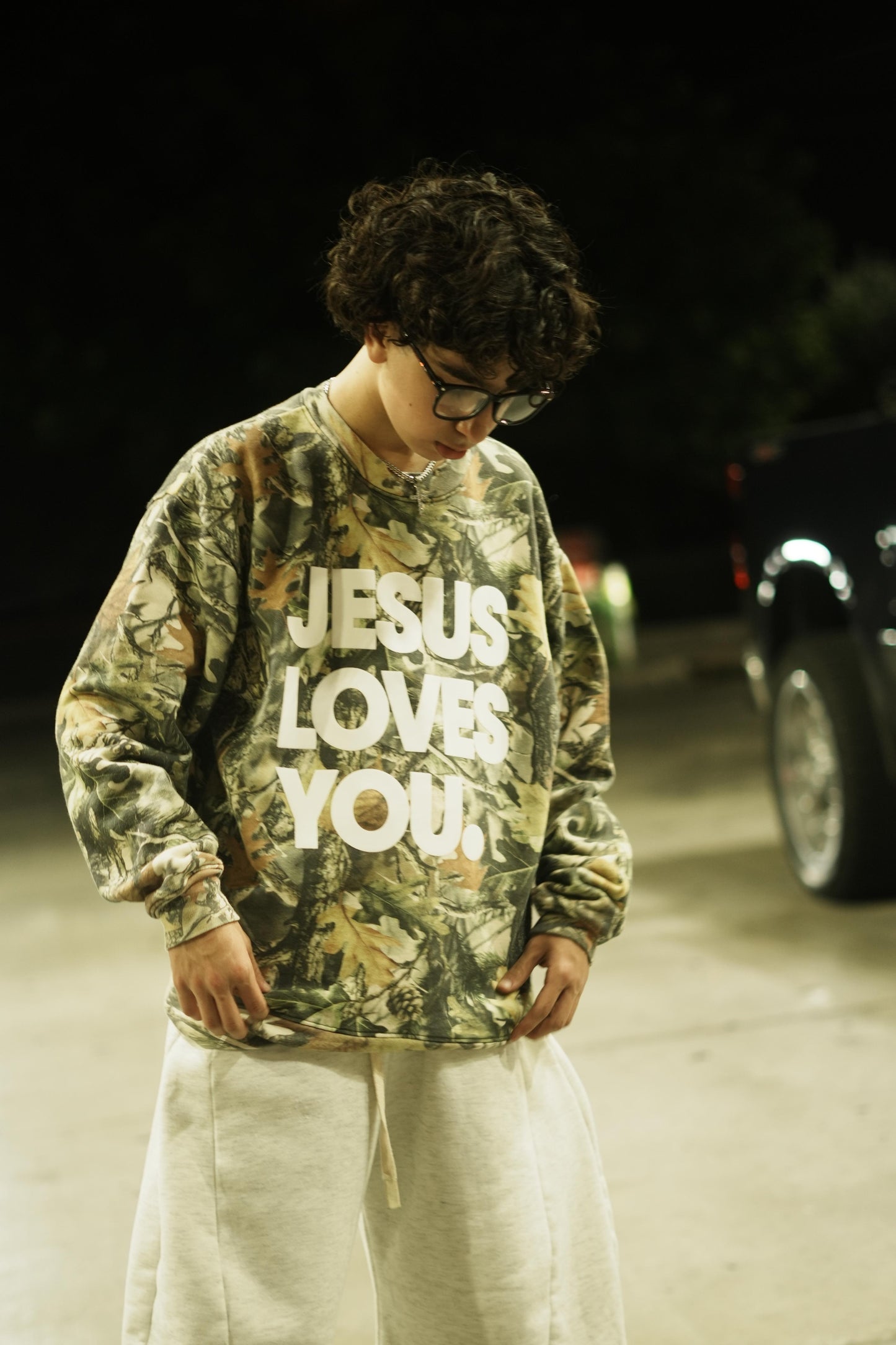 Jesus Loves You Camo Vintage Sweatshirt | Oversized Christian Streetwear