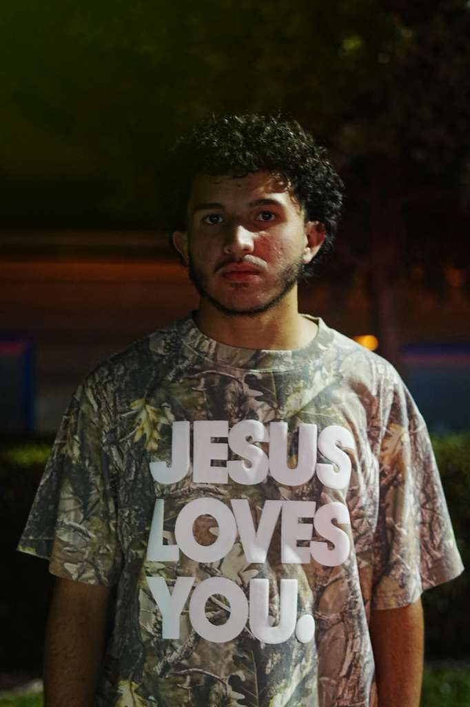 Vintage Camo “Jesus Loves You” Tee | Oversized Drop Shoulder