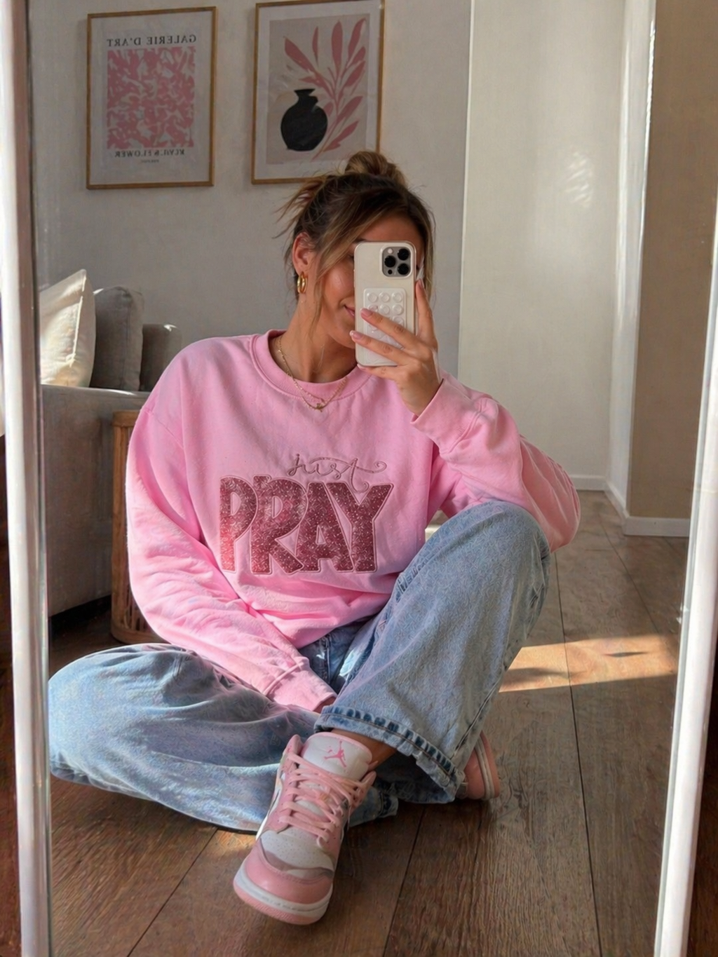 Just Pray Embroidered Sweatshirt, Christian Crewneck