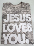 Camo Oversized T-Shirt – “Jesus Loves You” Puff Letter Effect | Streetwear Faith Tee