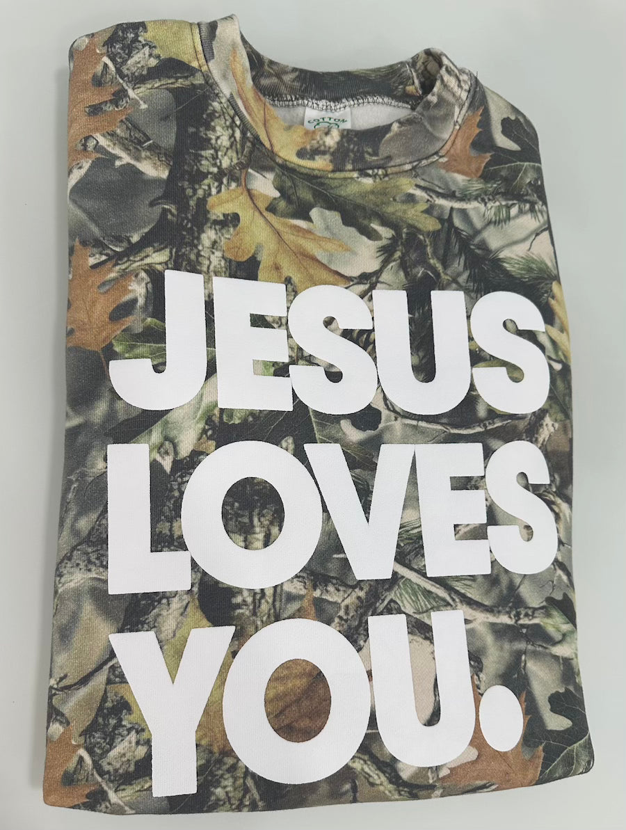 Jesus Loves You Camo Vintage Sweatshirt | Oversized Christian Streetwear