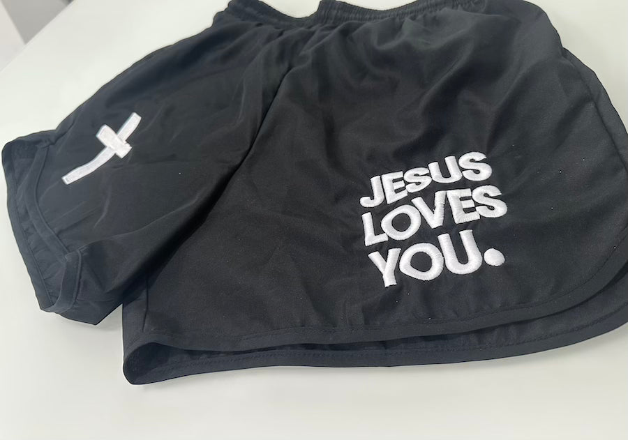 JESUS LOVES YOU  Embroidery Running Shorts