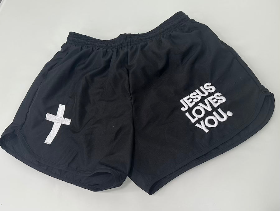 JESUS LOVES YOU  Embroidery Running Shorts