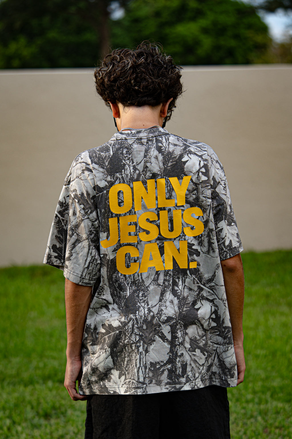 ONLY JESUS CAN. Gray Camo Oversized Heavyweight Tee