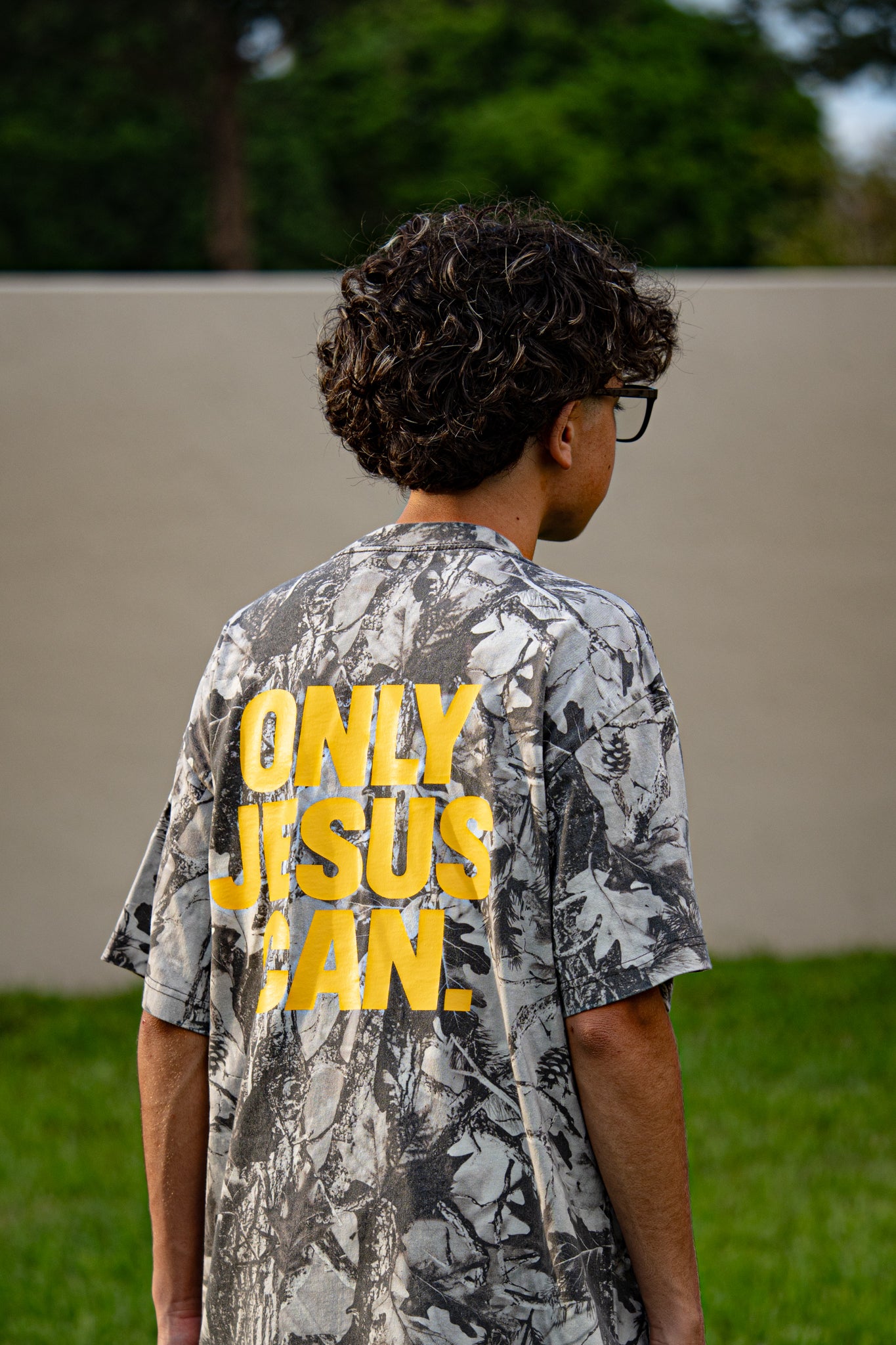 ONLY JESUS CAN. Gray Camo Oversized Heavyweight Tee