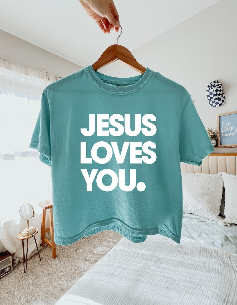 Women Boxy T-shirt  JESUS LOVES YOU