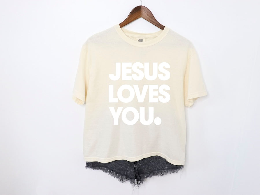 Women Boxy T-shirt  JESUS LOVES YOU