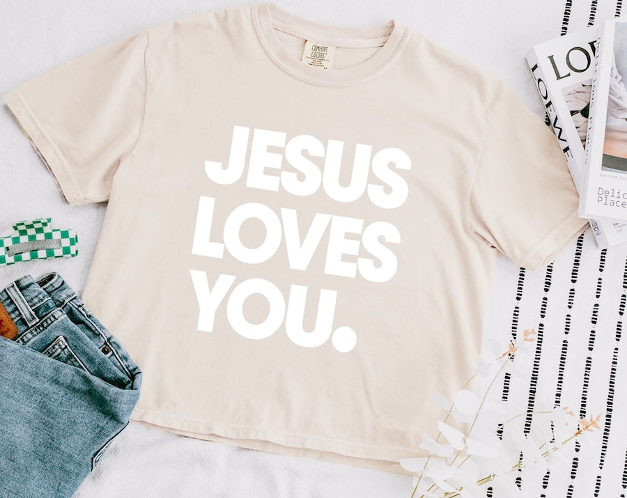Women Boxy T-shirt  JESUS LOVES YOU
