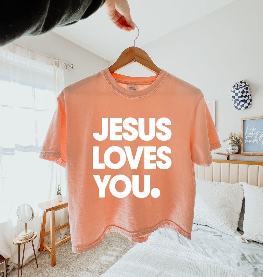 Women Boxy T-shirt  JESUS LOVES YOU